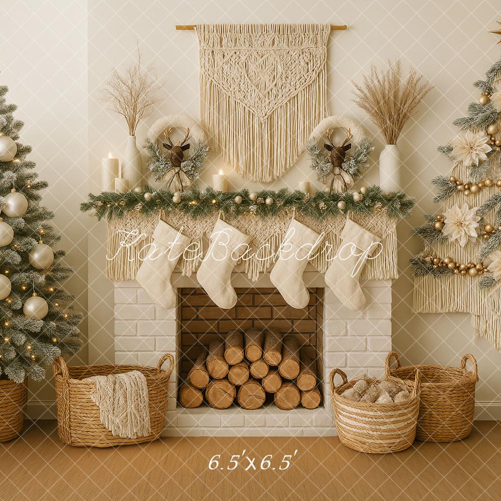 Kate Christmas Fireplace Macrame Tree Decor Backdrop Designed by Ashley Paul