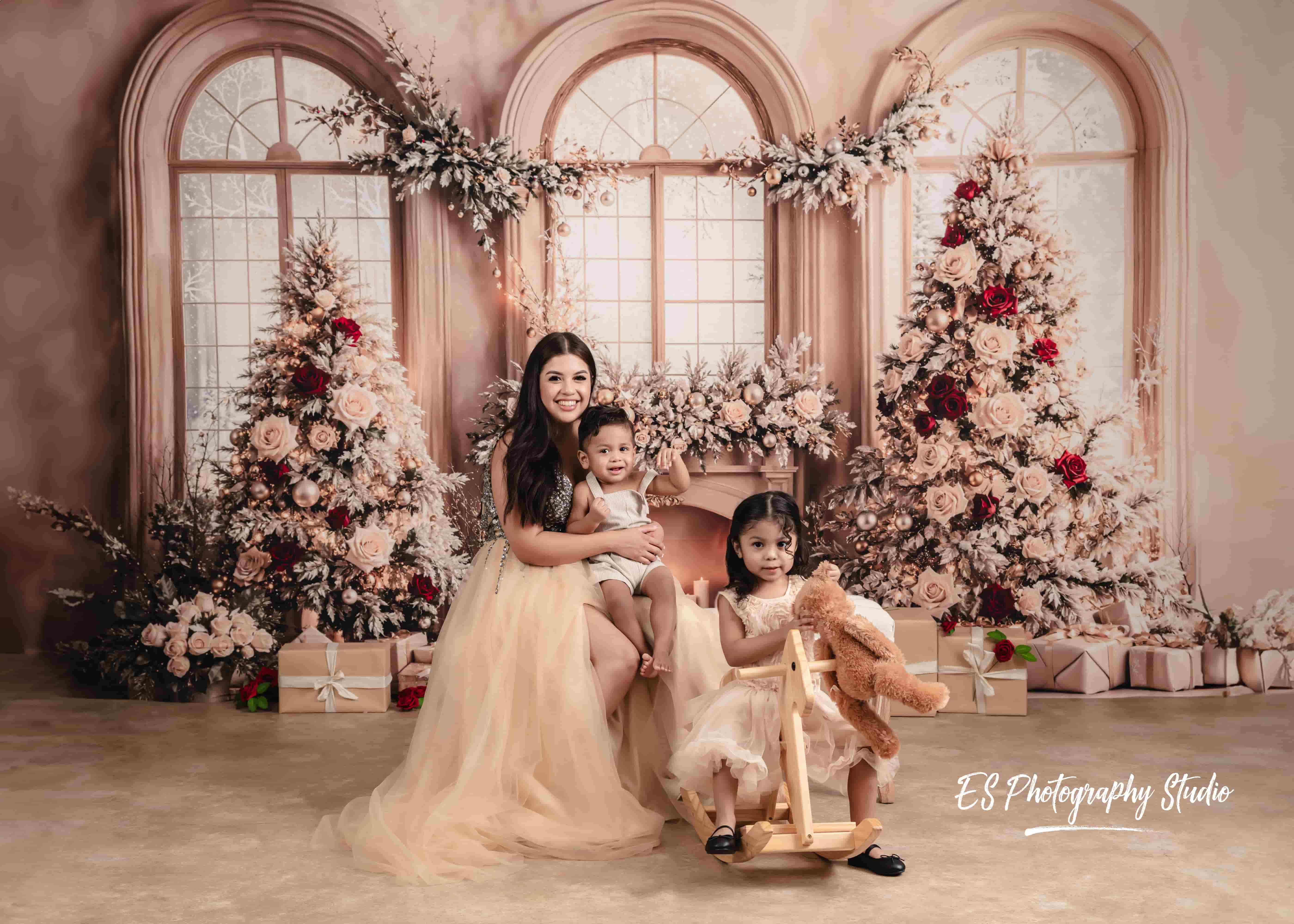 Kate Christmas Tree Fireplace Arched Window Backdrop Designed by Emetselch -UK