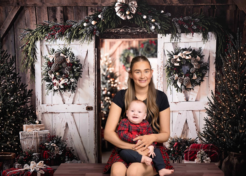 Lightning Deals Kate Christmas White Barn Trees Gifts Backdrop Designed by Emetselch -UK