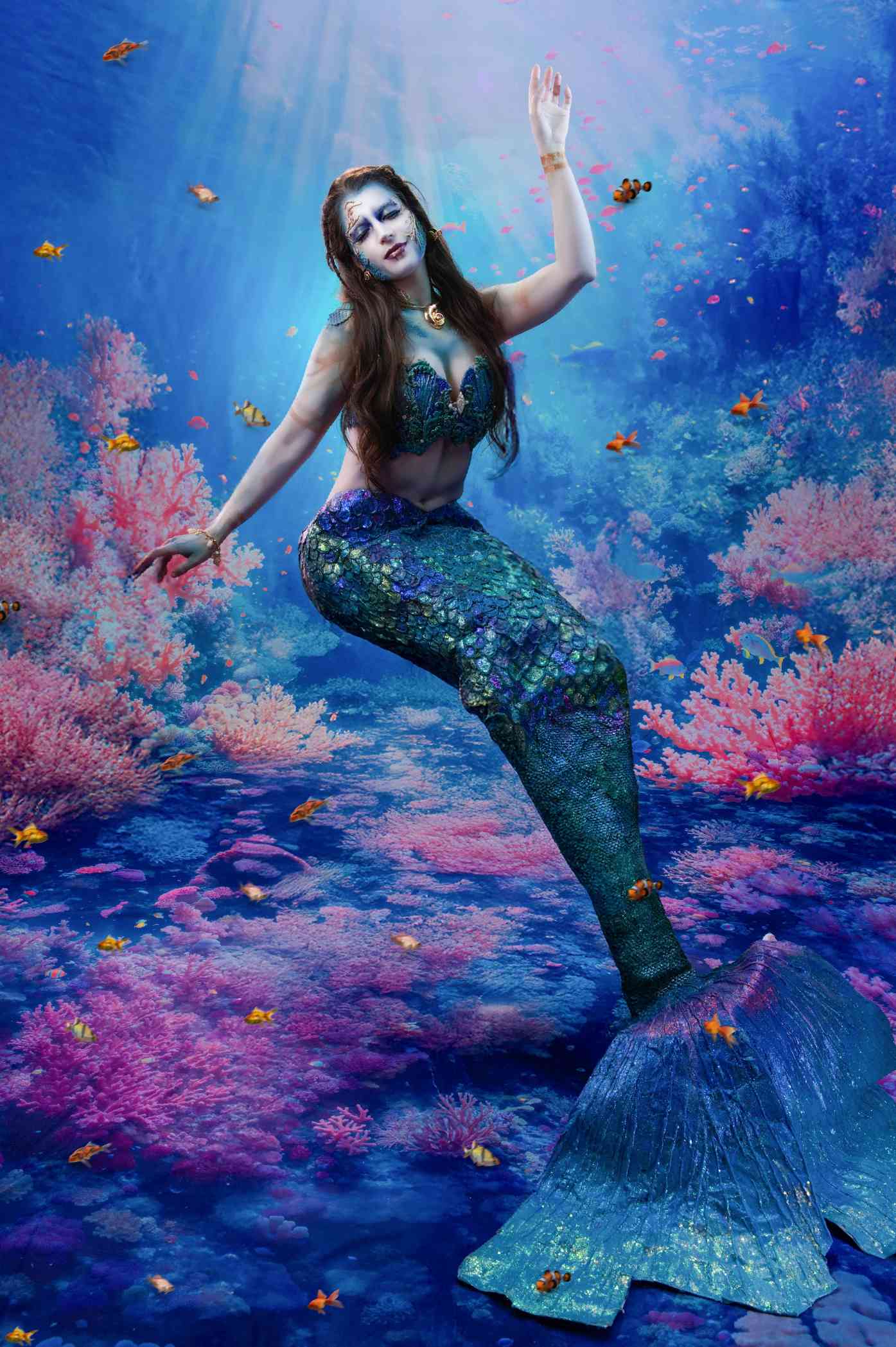 Kate Sweep Mermaid Underwater Coral Reef Backdrop Designed by Emetselch