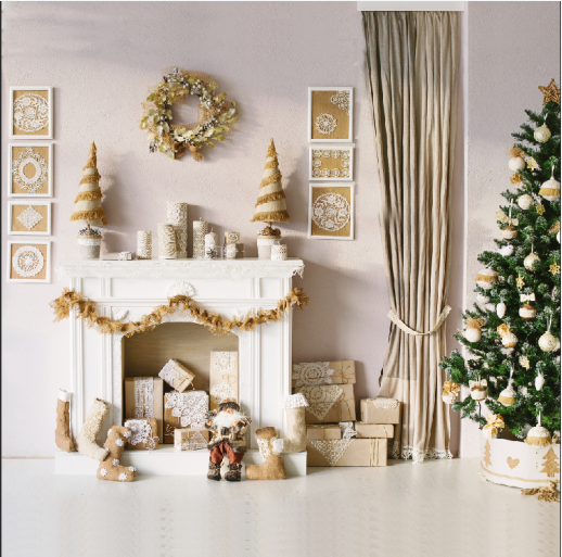 Kate Christmas Tree Gifts Fireplace Backdrop for Photography