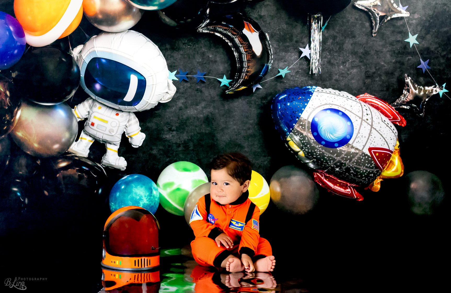 Kate Space Rocket Astronaut Balloon Party Backdrop Designed by Kerry Anderson