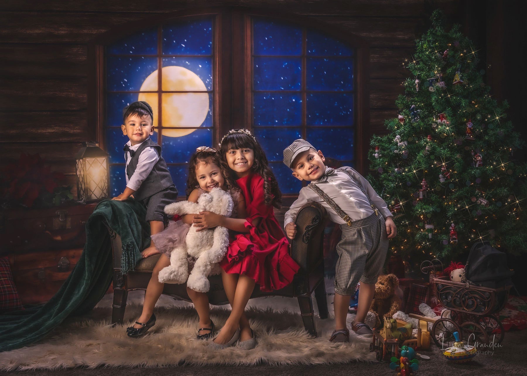Kate Christmas Tree Santa Window Backdrop for Photography Designed by Lisa Granden -UK