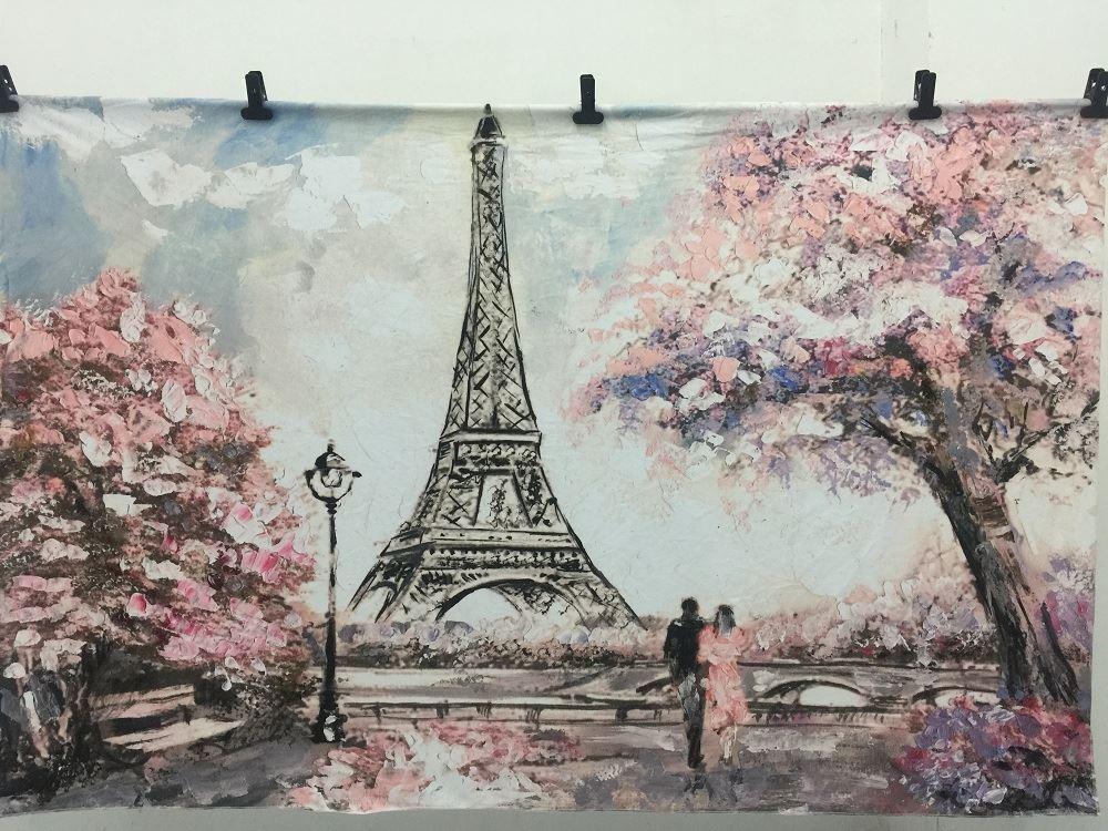 Katebackdrop：Kate Oil Hand Painting Backdrop, Eiffel Tower Paris,Flower Tree