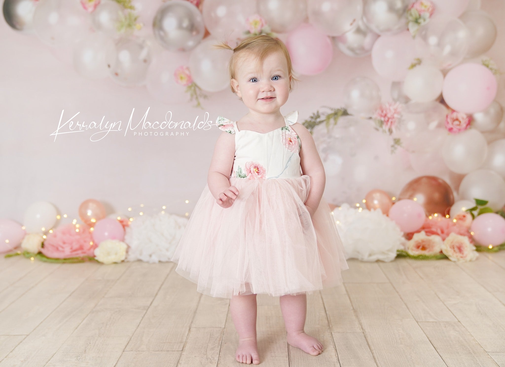 Kate Pink White Rose Gold Balloon Arch Backdrop Designed by Mandy Ringe Photography -UK