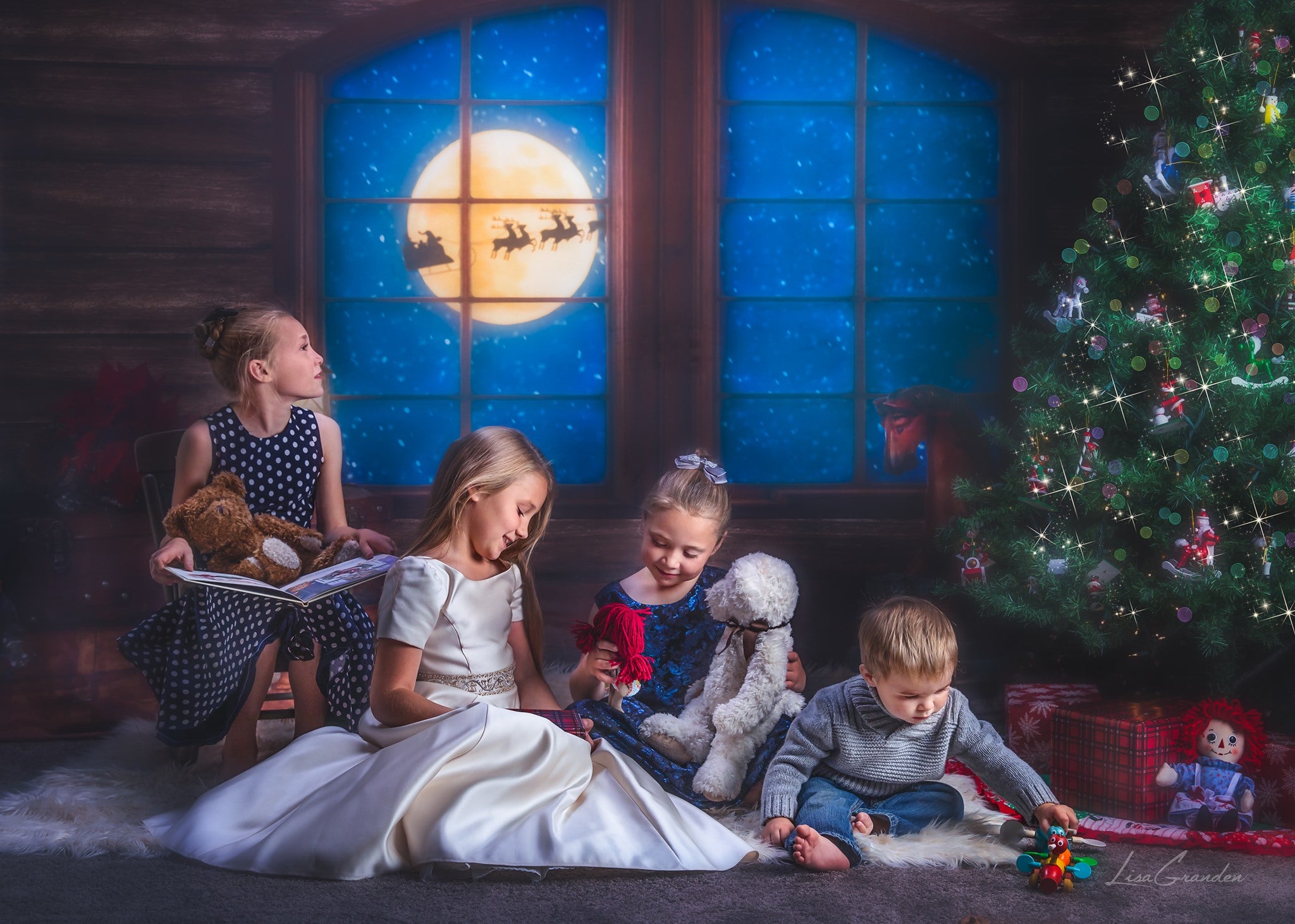 Kate Christmas Tree Santa Window Backdrop for Photography Designed by Lisa Granden