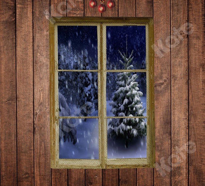 Kate Christmas Wood Fireplace+Wood Window Backdrop