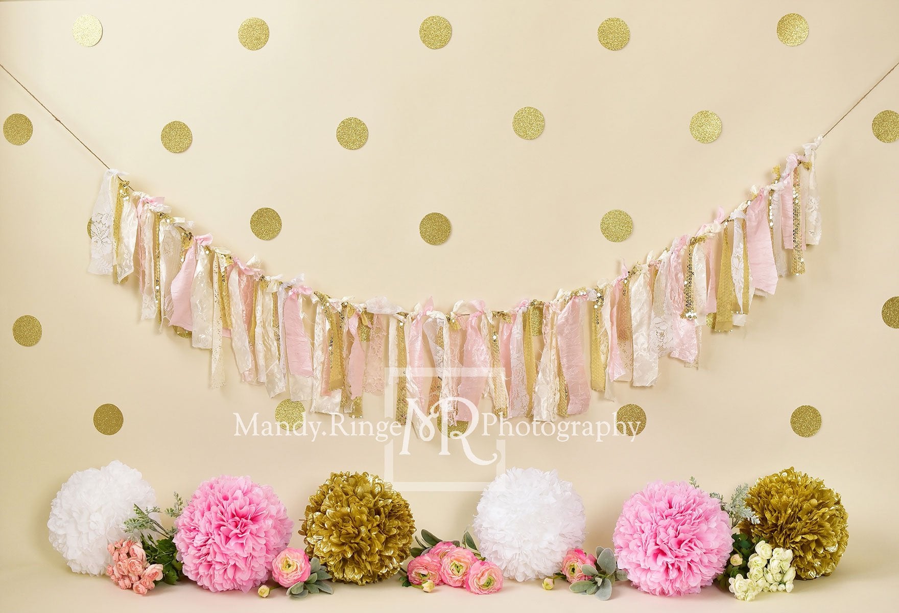 Kate Pink and Gold with Polkadots Birthday Backdrop Designed by Mandy Ringe Photography