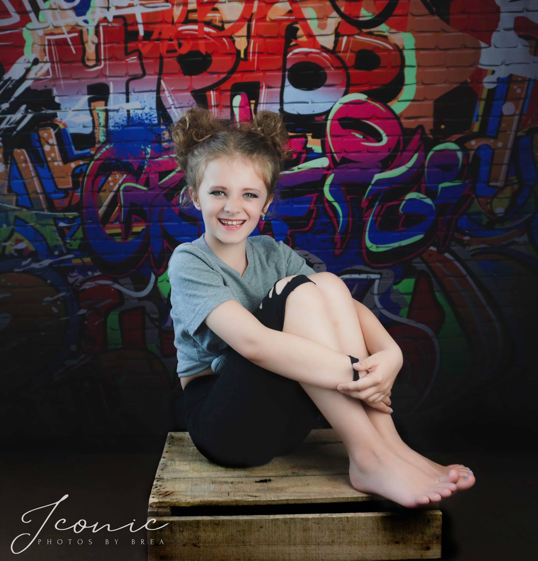Kate Graffiti Wall Background Retro Grey Brick Floor Backdrop for Photo