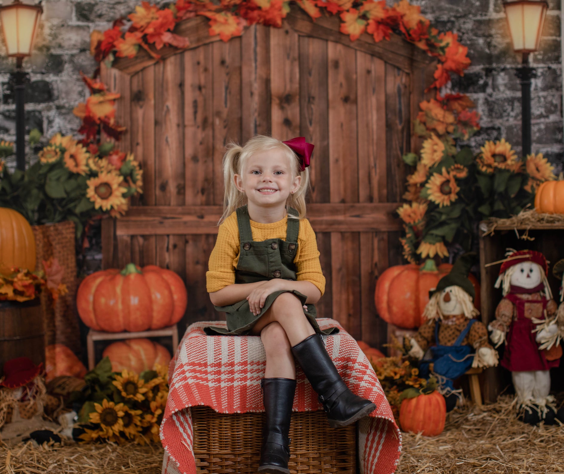 Kate Autumn Pumpkin Brick Barn Door Backdrop Designed by Emetselch