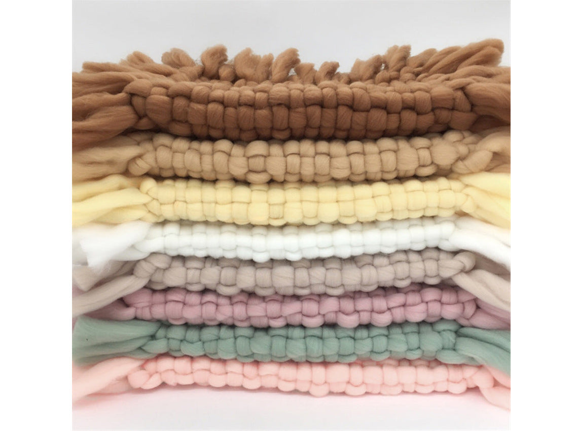 Kate Braided tassel Newborn Blanket Photo Studio Props Faux Fur Blanket -UK
