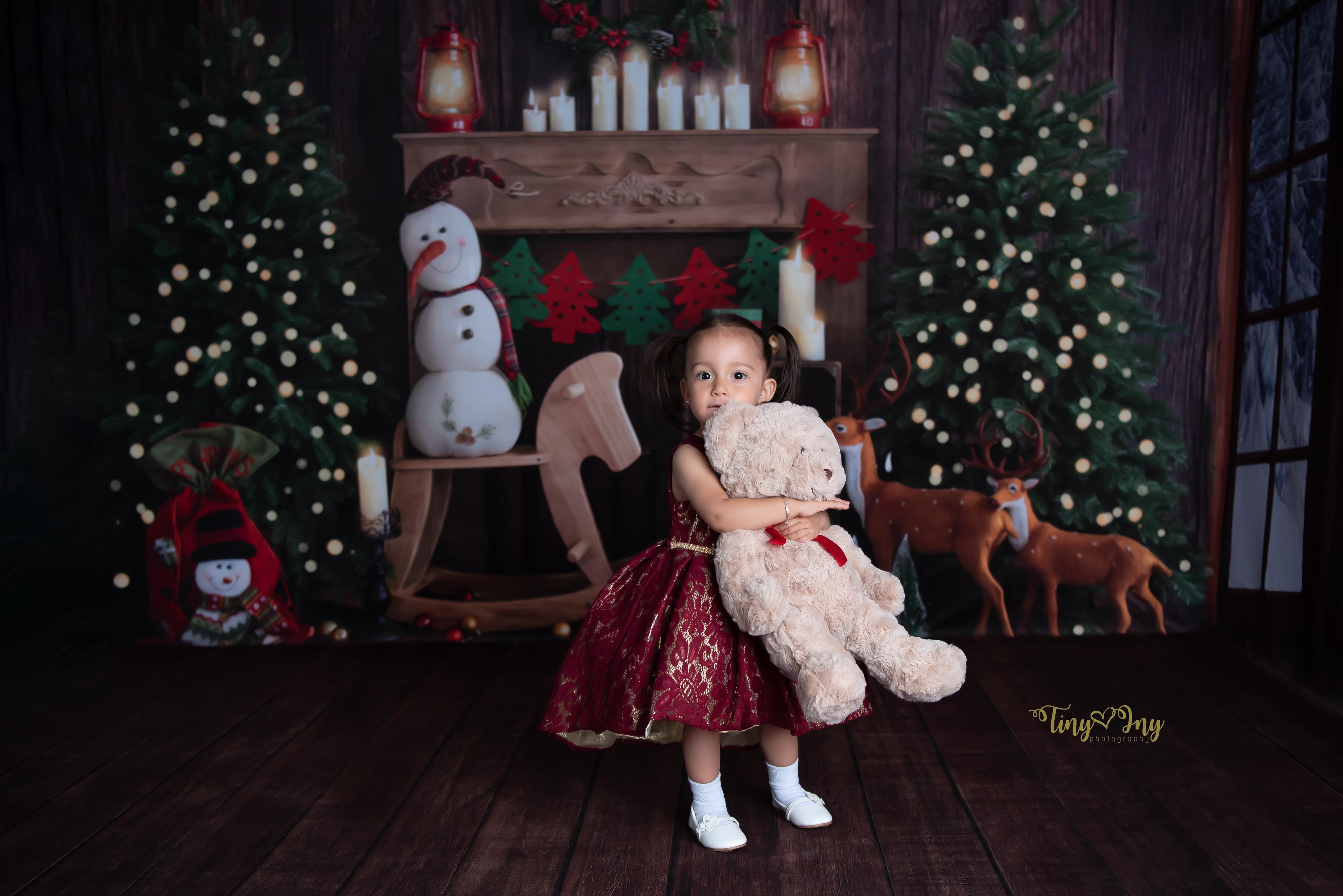 Kate Christmas Room with Elk Snowman Decorations Backdrop Designed by Emetselch
