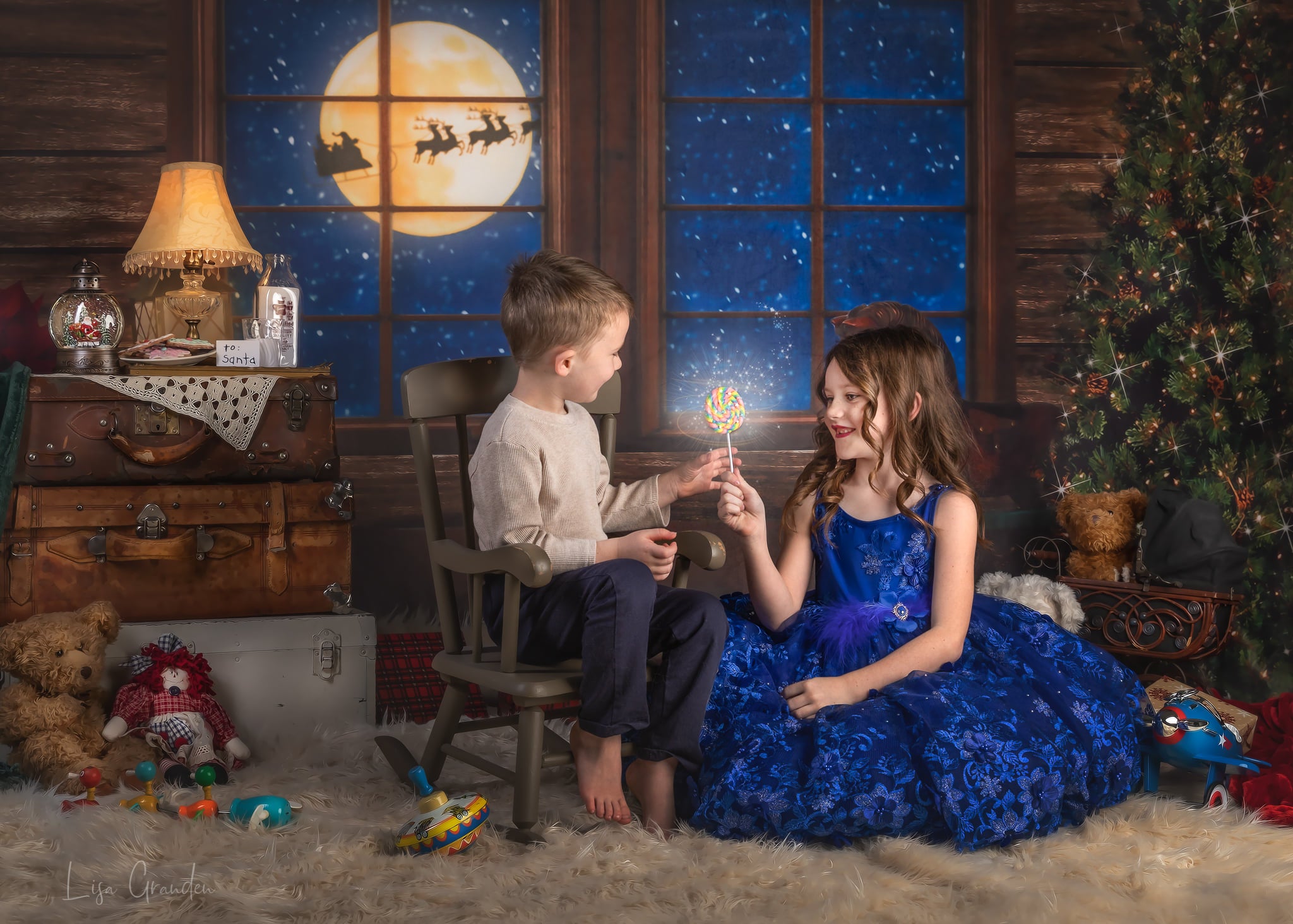 Kate Christmas Tree Santa Window Backdrop for Photography Designed by Lisa Granden -UK