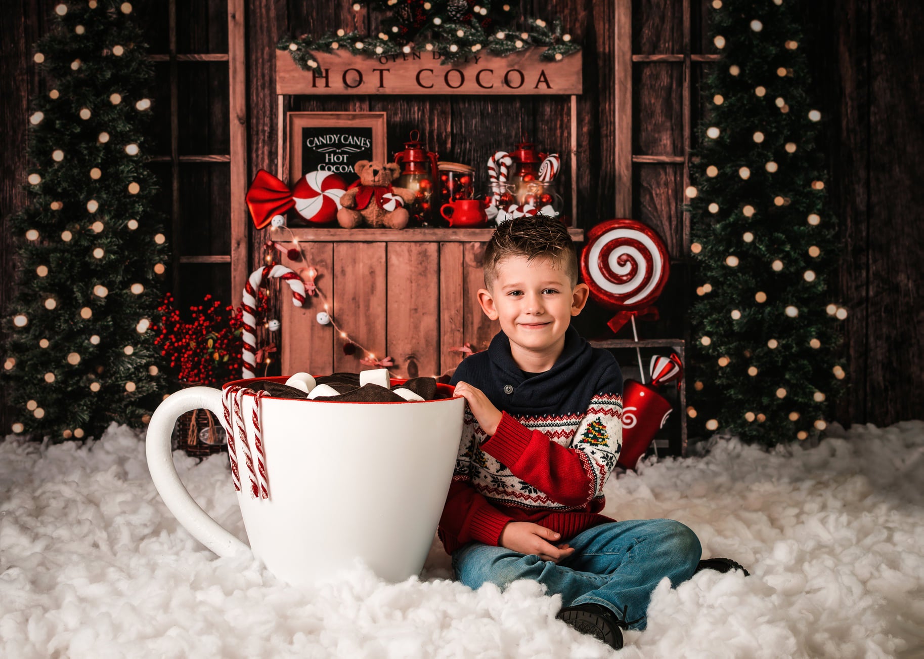 Kate Christmas Hot Cocoa Wooden Winter Backdrop Designed by Emetselch