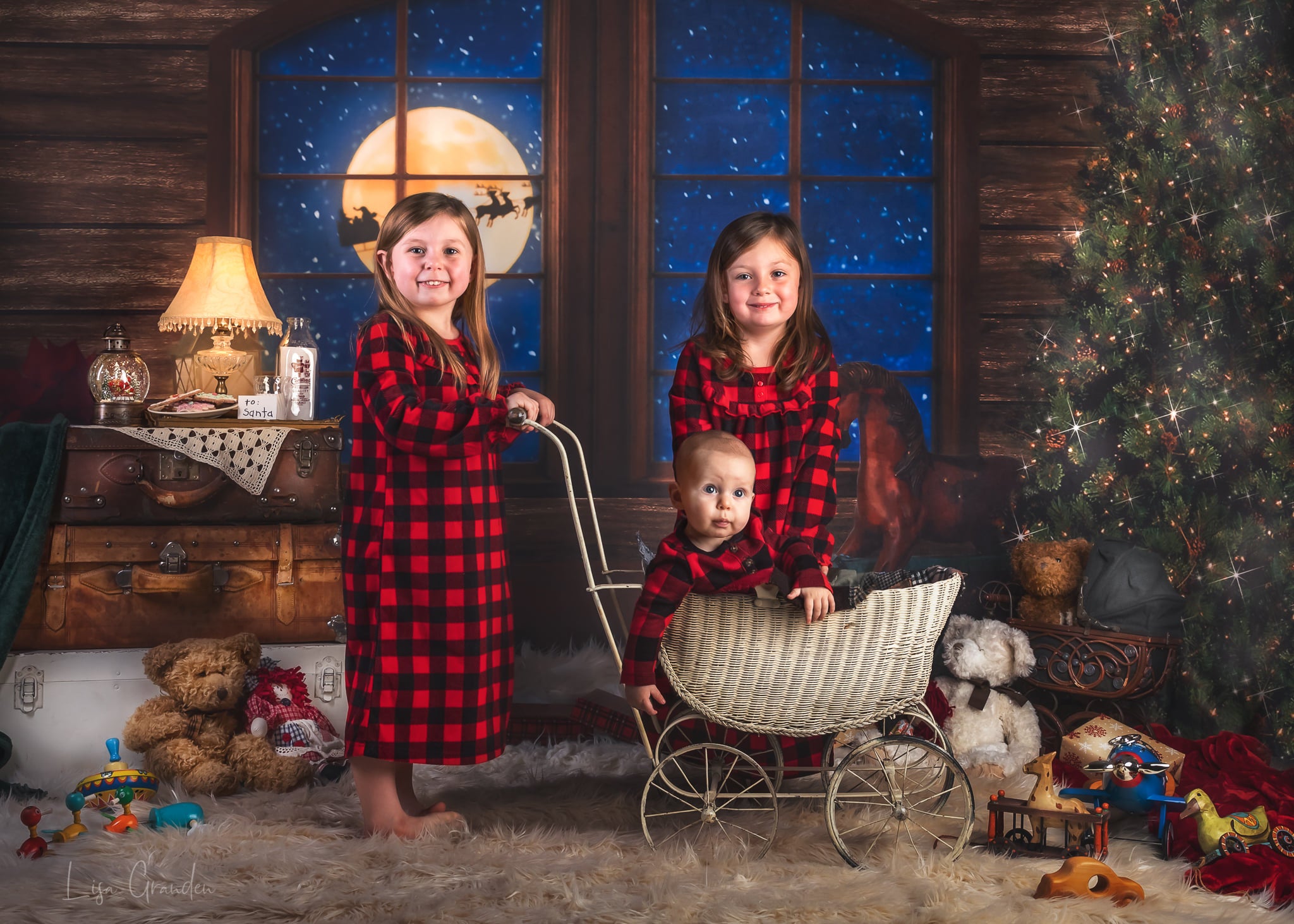 Kate Christmas Tree Santa Window Backdrop for Photography Designed by Lisa Granden -UK