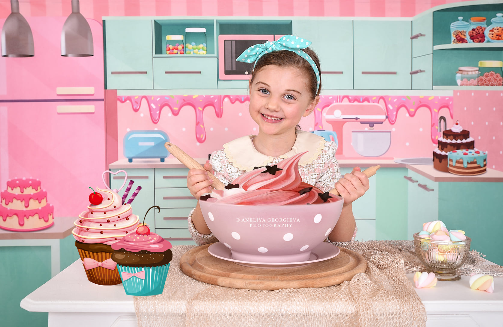 Kate Sweet Cute Kitchen Backdrop Designed by Pentaprisma -UK