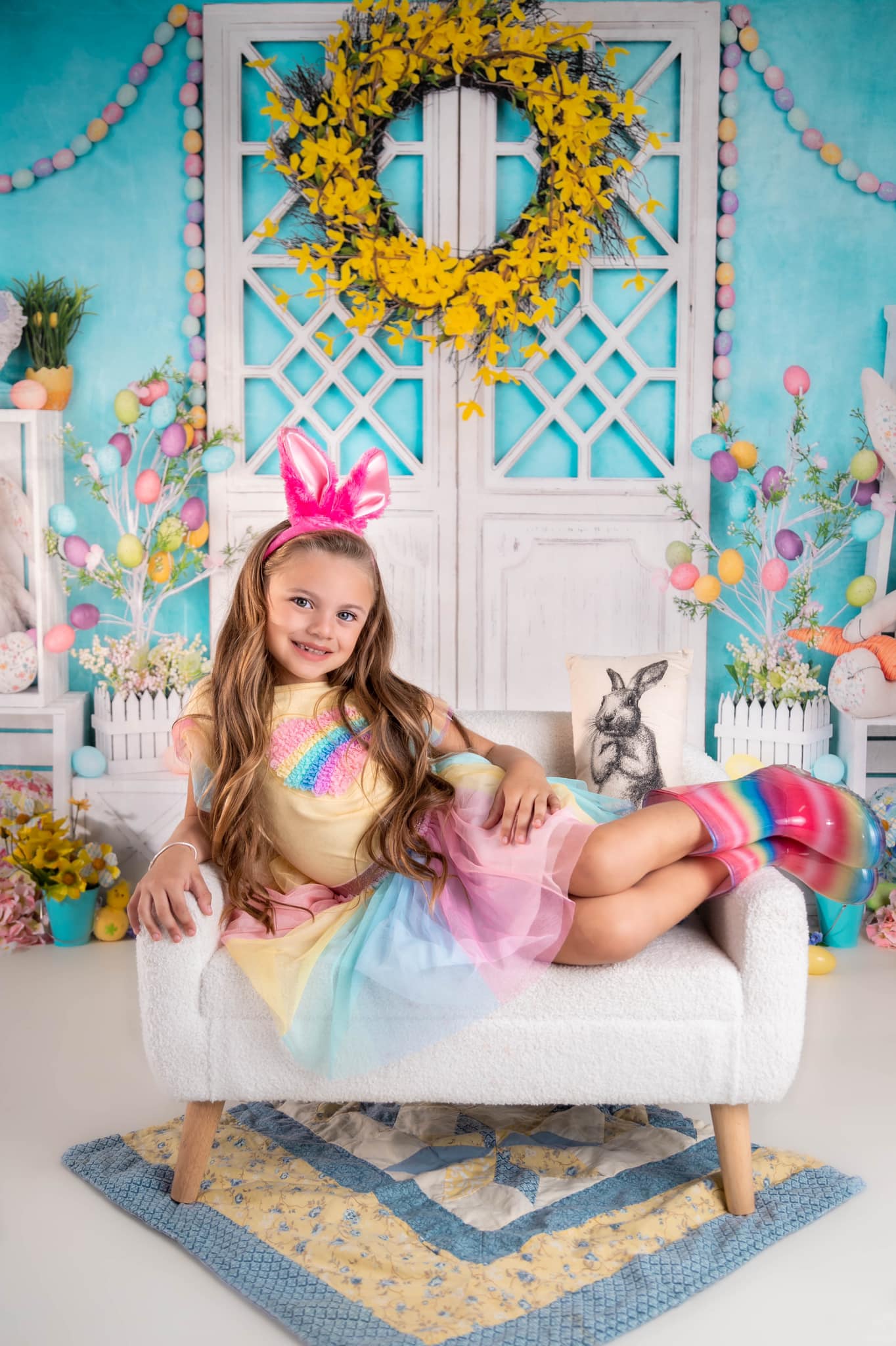 Kate Barn Door Easter Colorful Egg Cake Smash Backdrop for Photography -UK