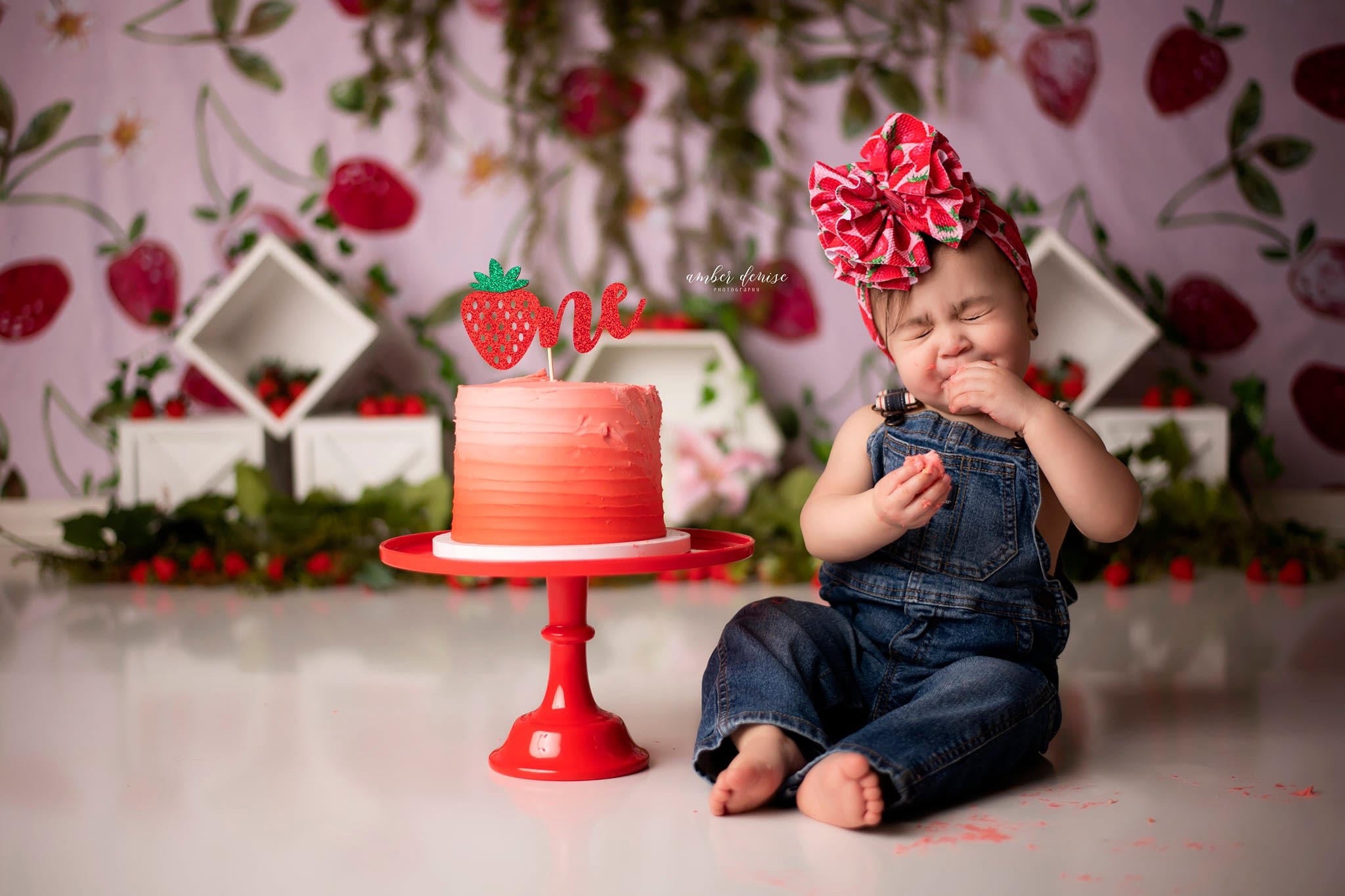 Kate Strawberry Watercolor Backdrop Designed by Mandy Ringe Photography