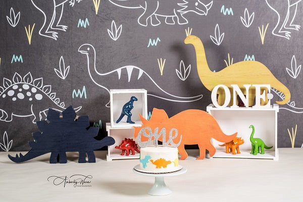 Kate Gray White Small Dinosaur Backdrop Designed by Amanda Moffatt