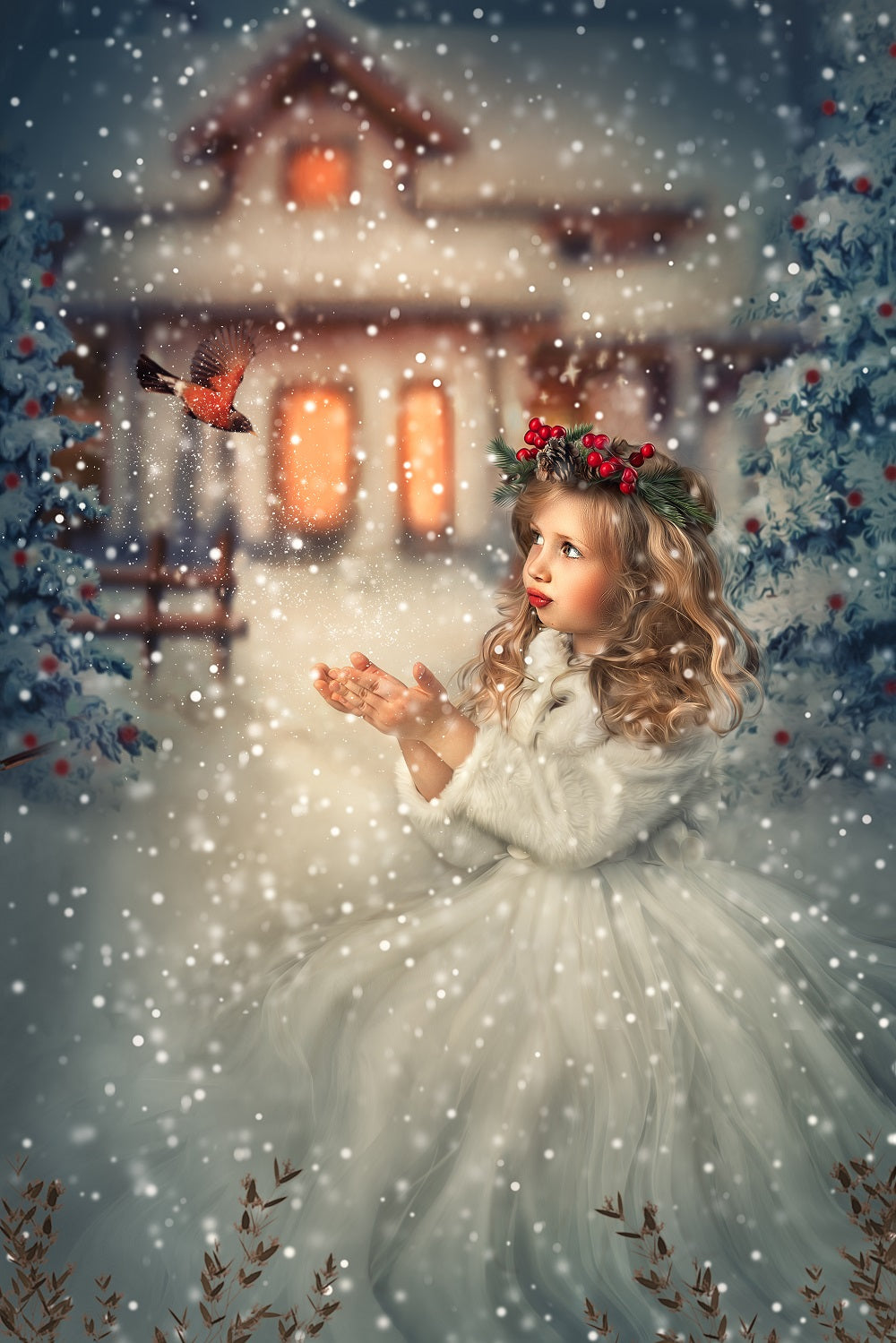 Kate Christmas Winter Trees House Backdrop Designed By Jerry_Sina -UK