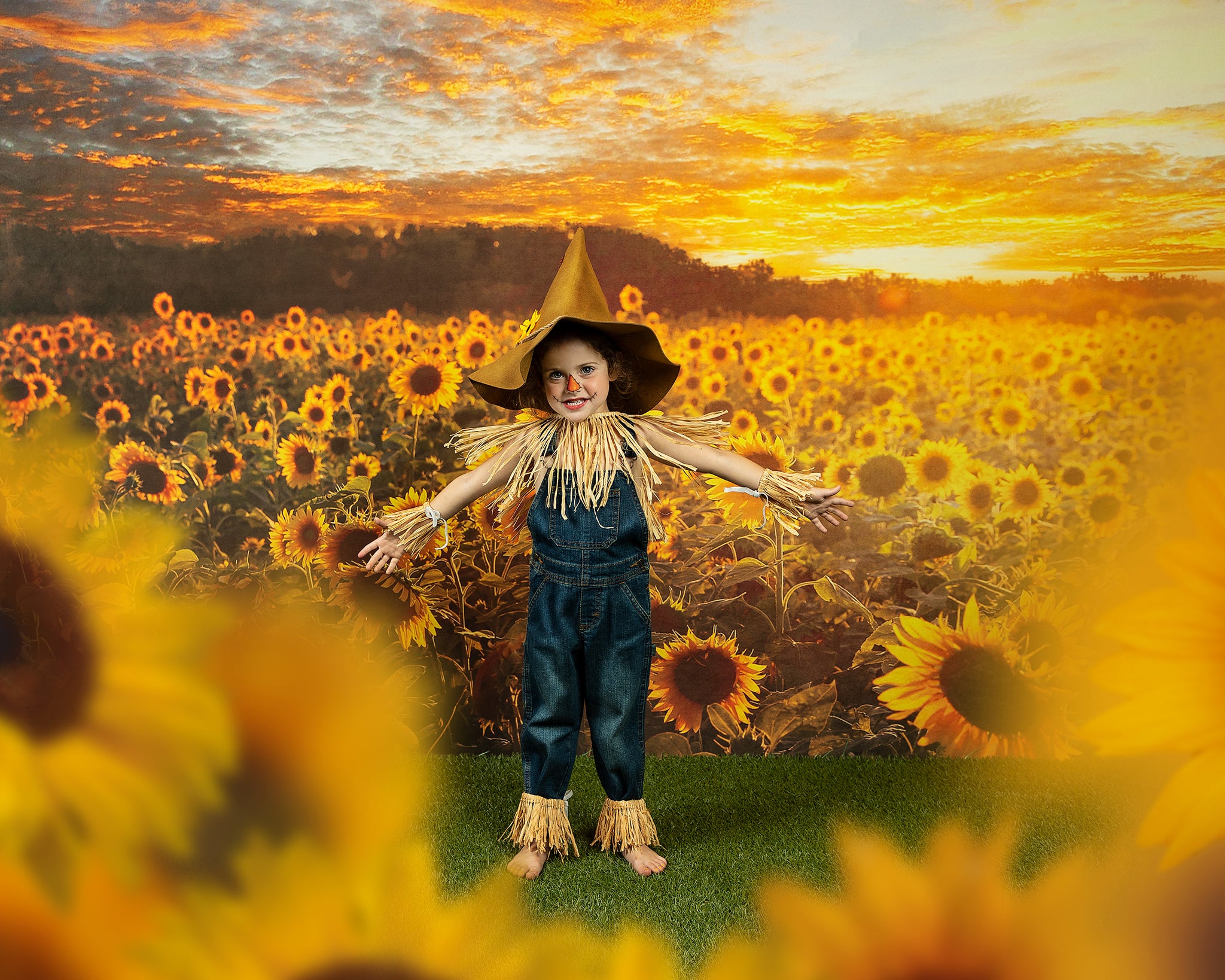 Kate Autumn/Summer Sunflower Field Sunset Backdrop by Chain Photography