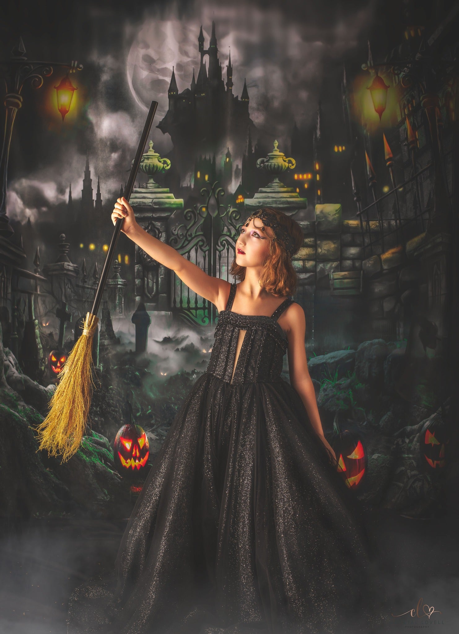 Kate Halloween Night Gate Castle Backdrop for Photography