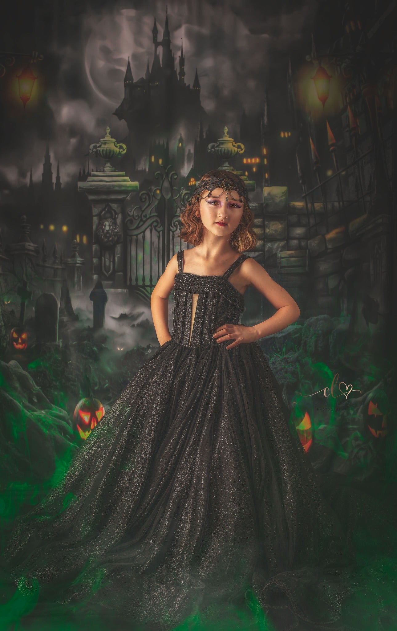 Kate Halloween Night Gate Castle Backdrop for Photography