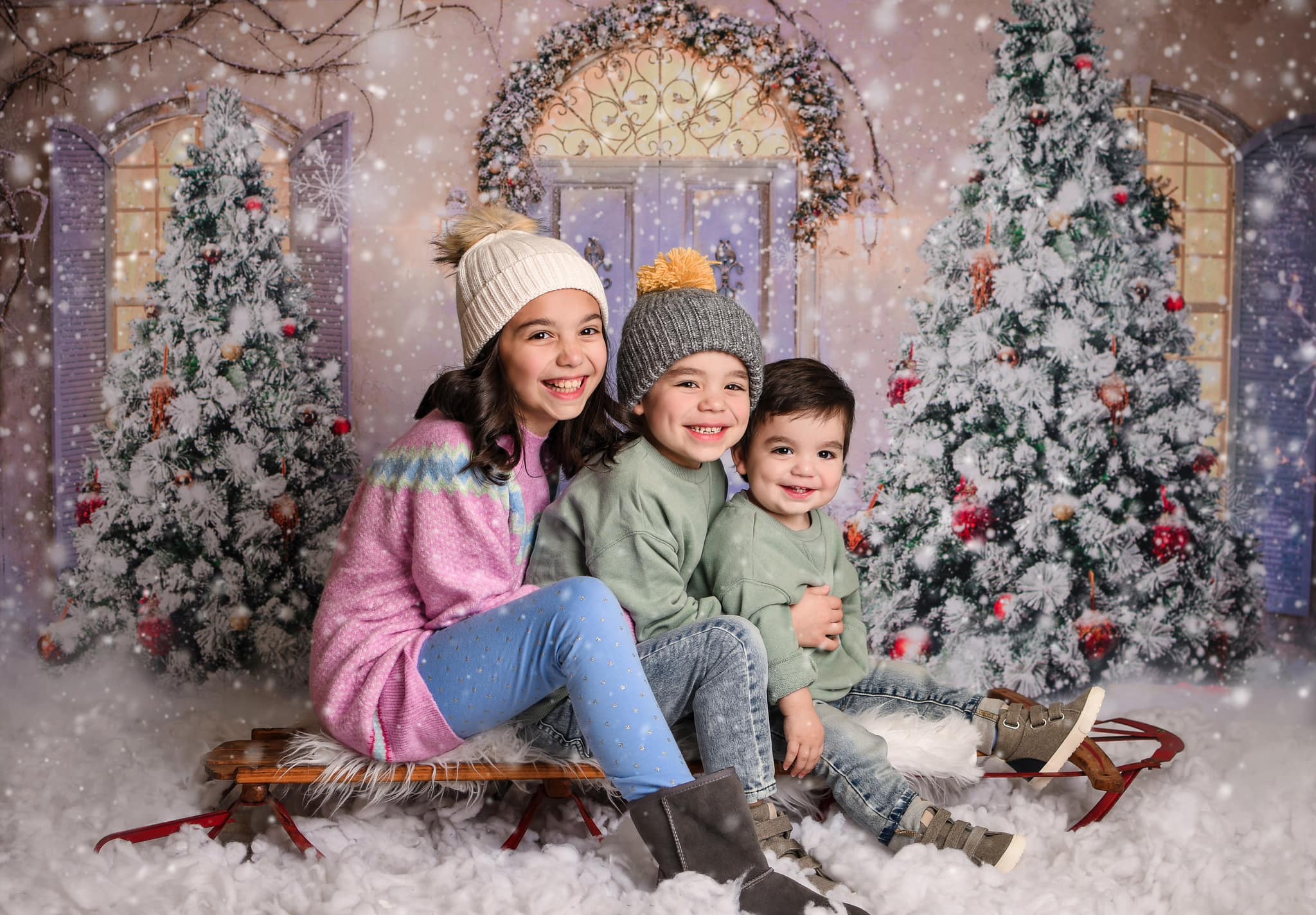 Kate Christmas Door Front Snow Backdrop for Photography