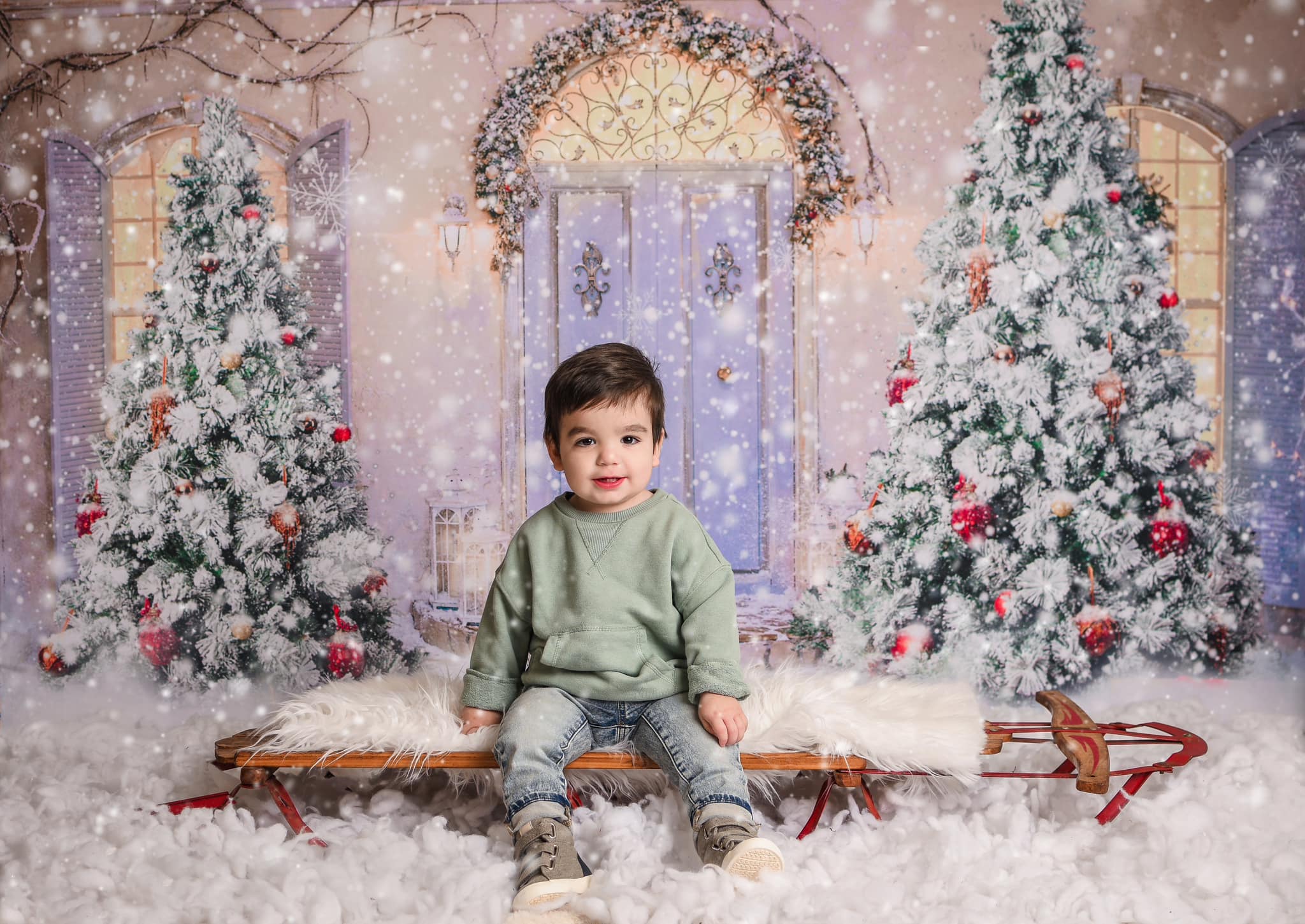 Kate Christmas Door Front Snow Backdrop for Photography