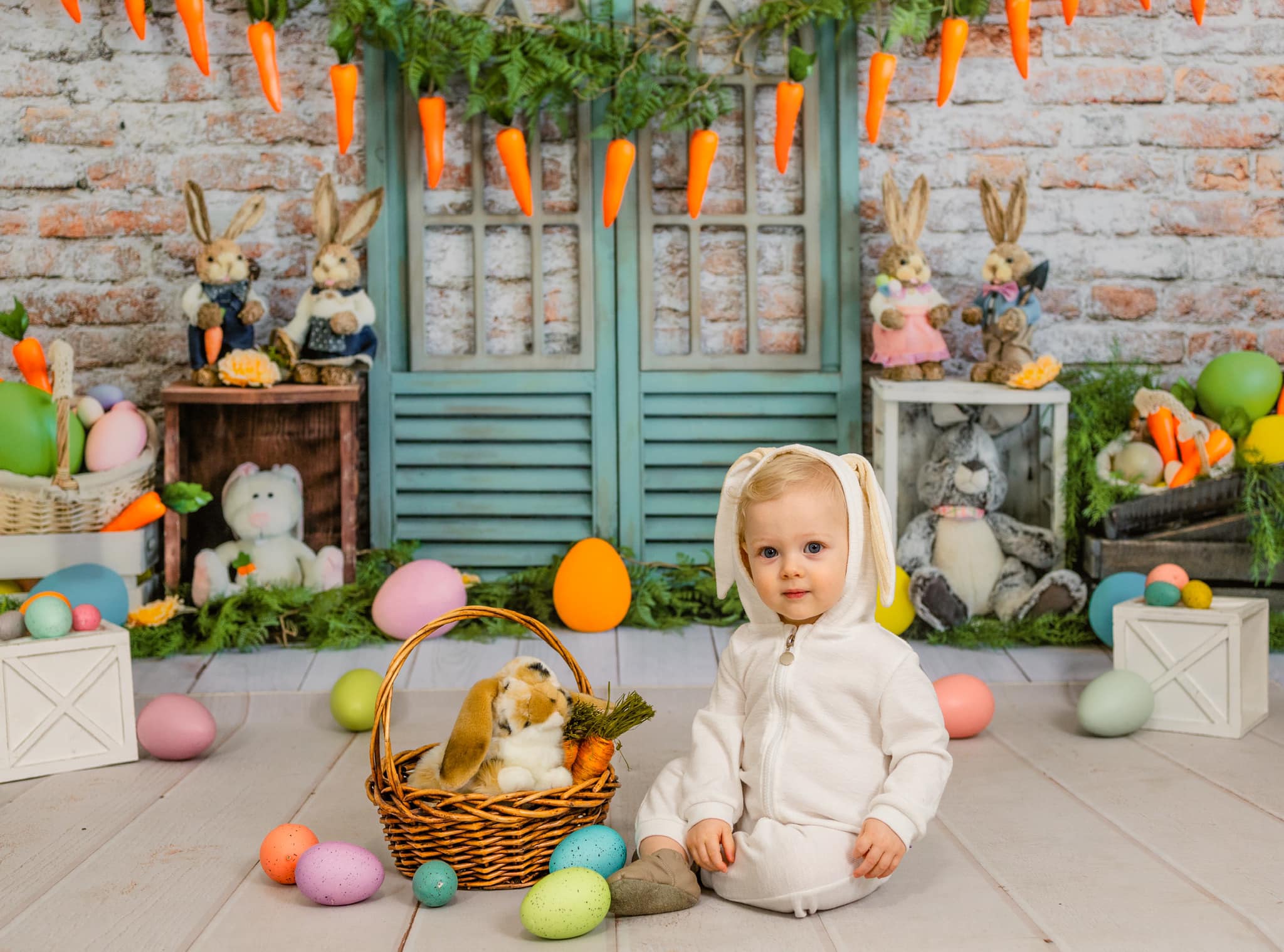 Kate Easter Bunny Carrot Brick Backdrop Designed by Emetselch