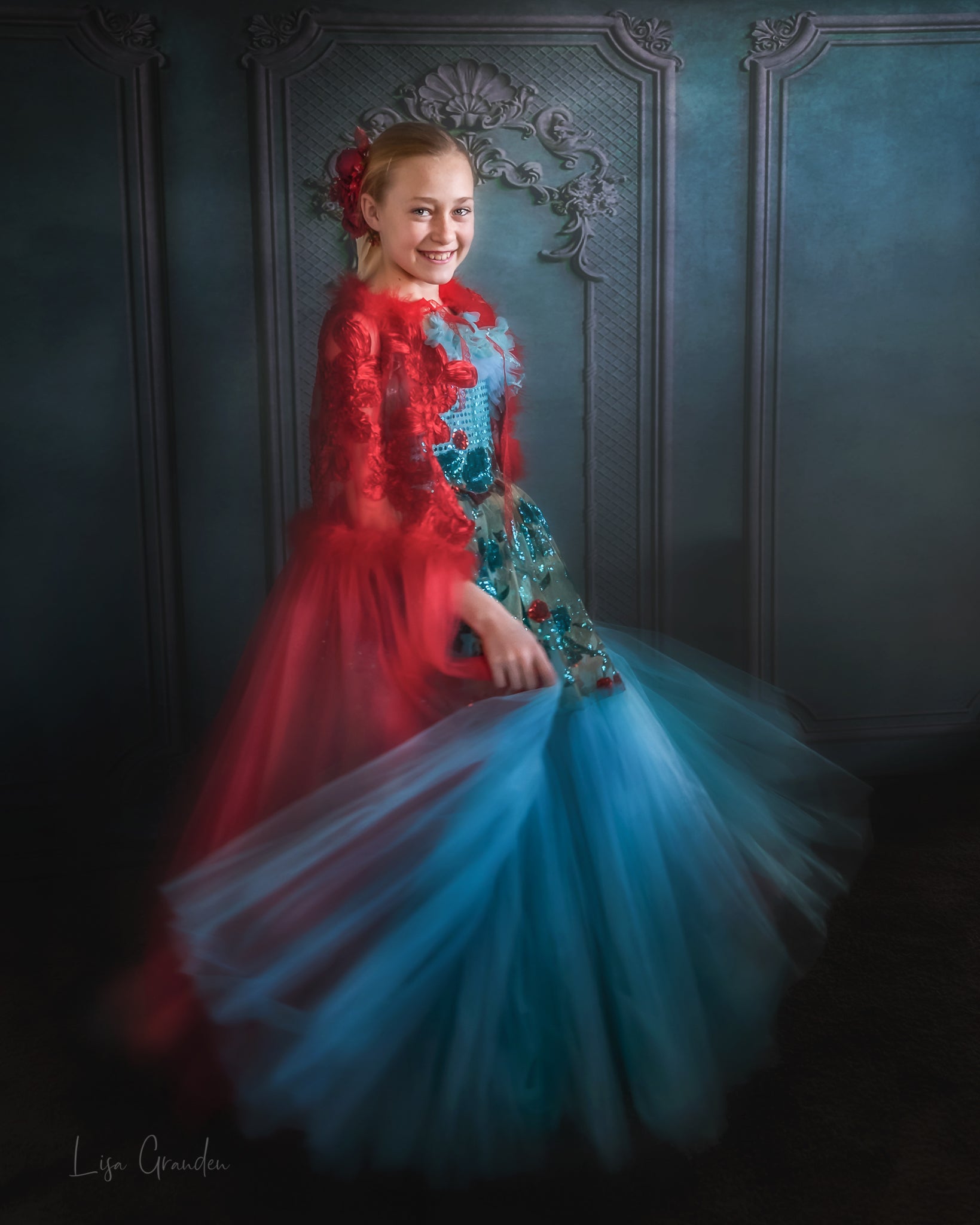 Kate Turquoise Ornate Wall Backdrop for Photography Designed by Lisa Granden -UK