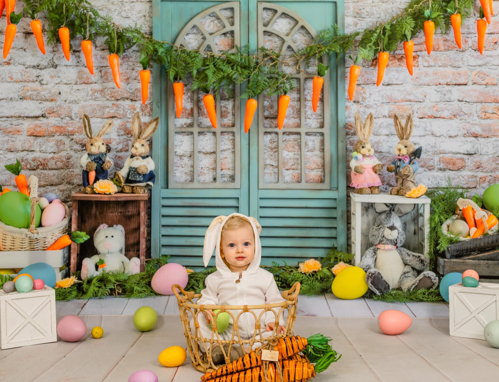 Kate Easter Bunny Carrot Brick Backdrop Designed by Emetselch