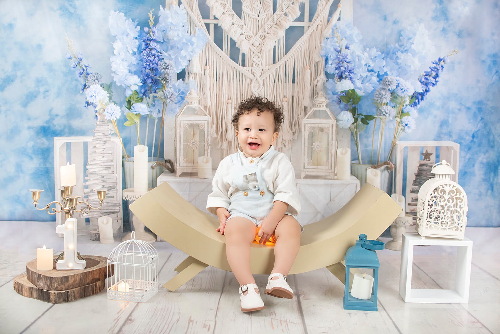 Kate Blue Floral Boho Backdrop Designed by Emetselch -UK