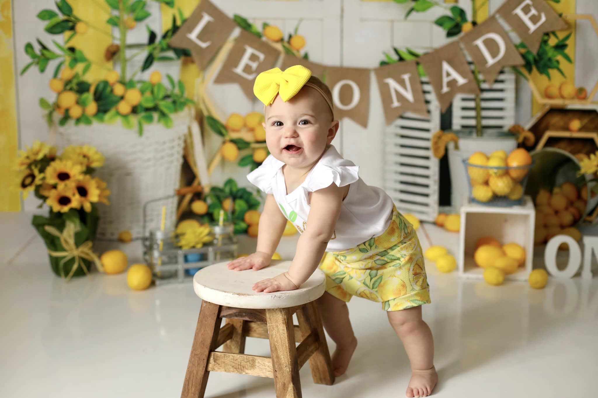 Kate Summer Lemon Backdrop Yellow Stripes Designed by Emetselch -UK