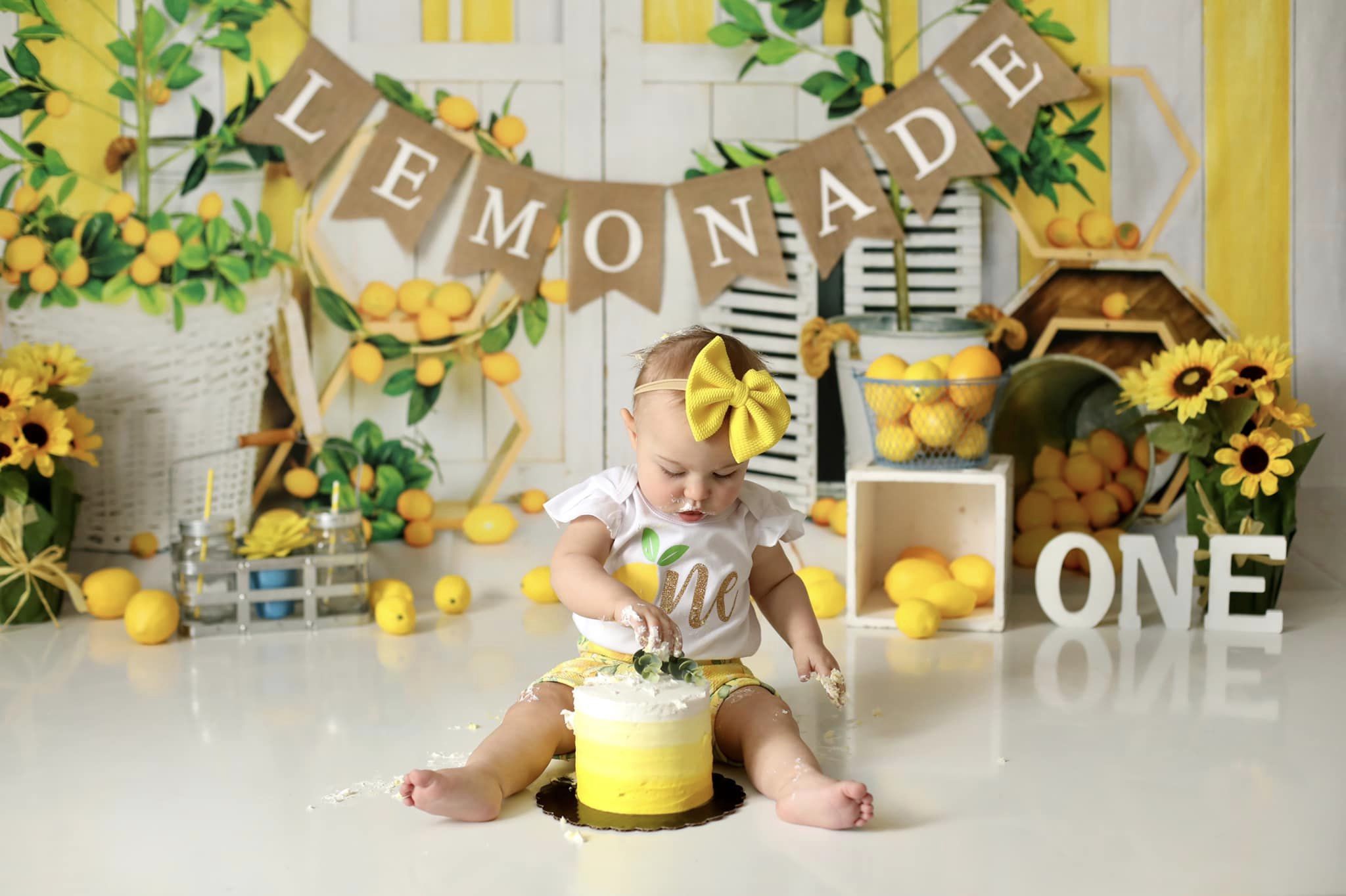 Kate Summer Lemon Backdrop Yellow Stripes Designed by Emetselch