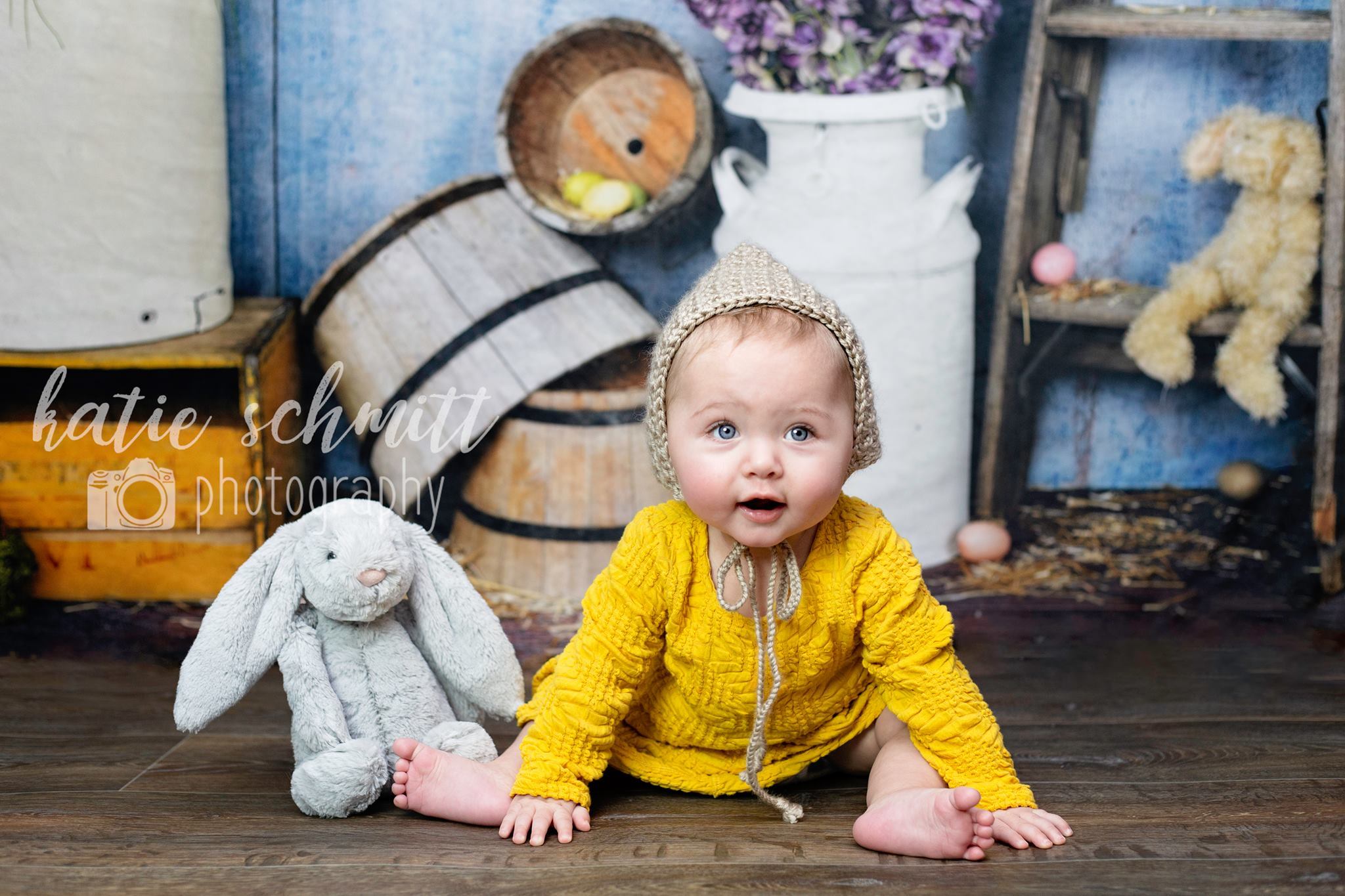 Kate Blue Easter Chicken Coop backdrop designed by Arica Kirby - Kate backdrops UK