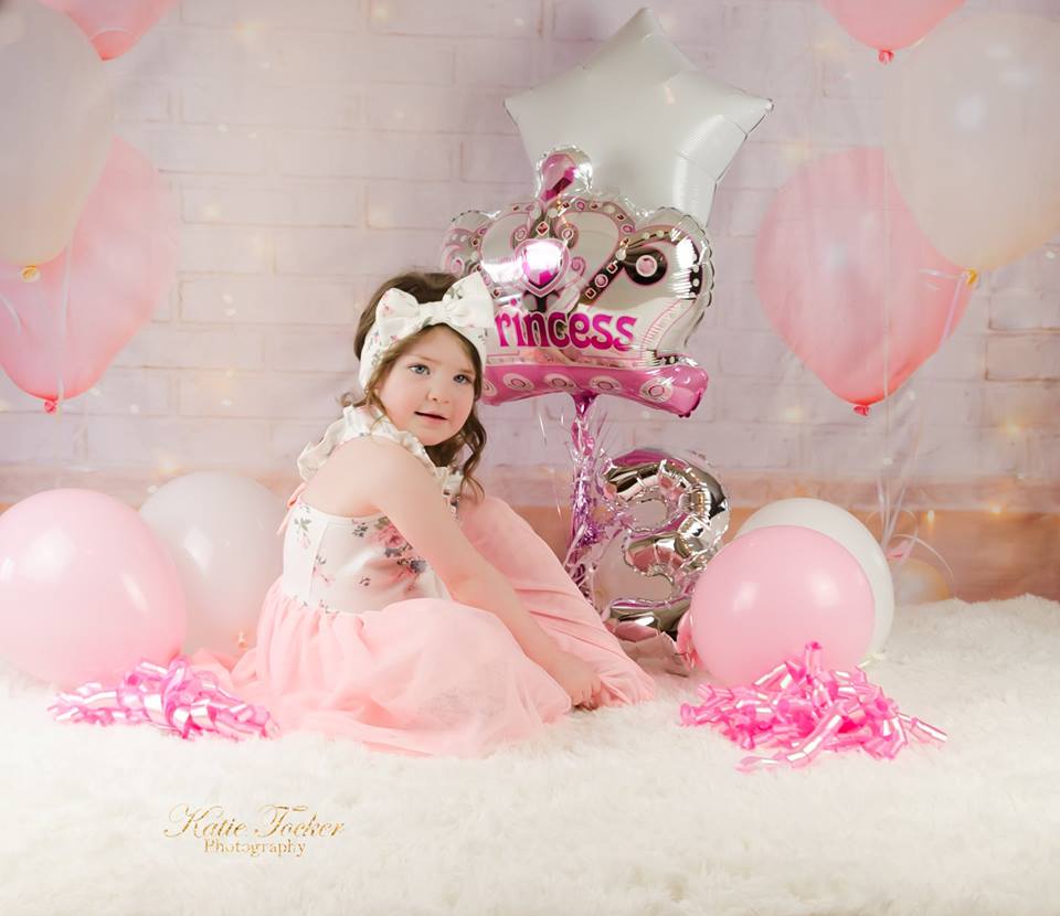 Kate White Brick Wall Pink Balloons and Decorations Girl Birthday Backdrop for cake smash