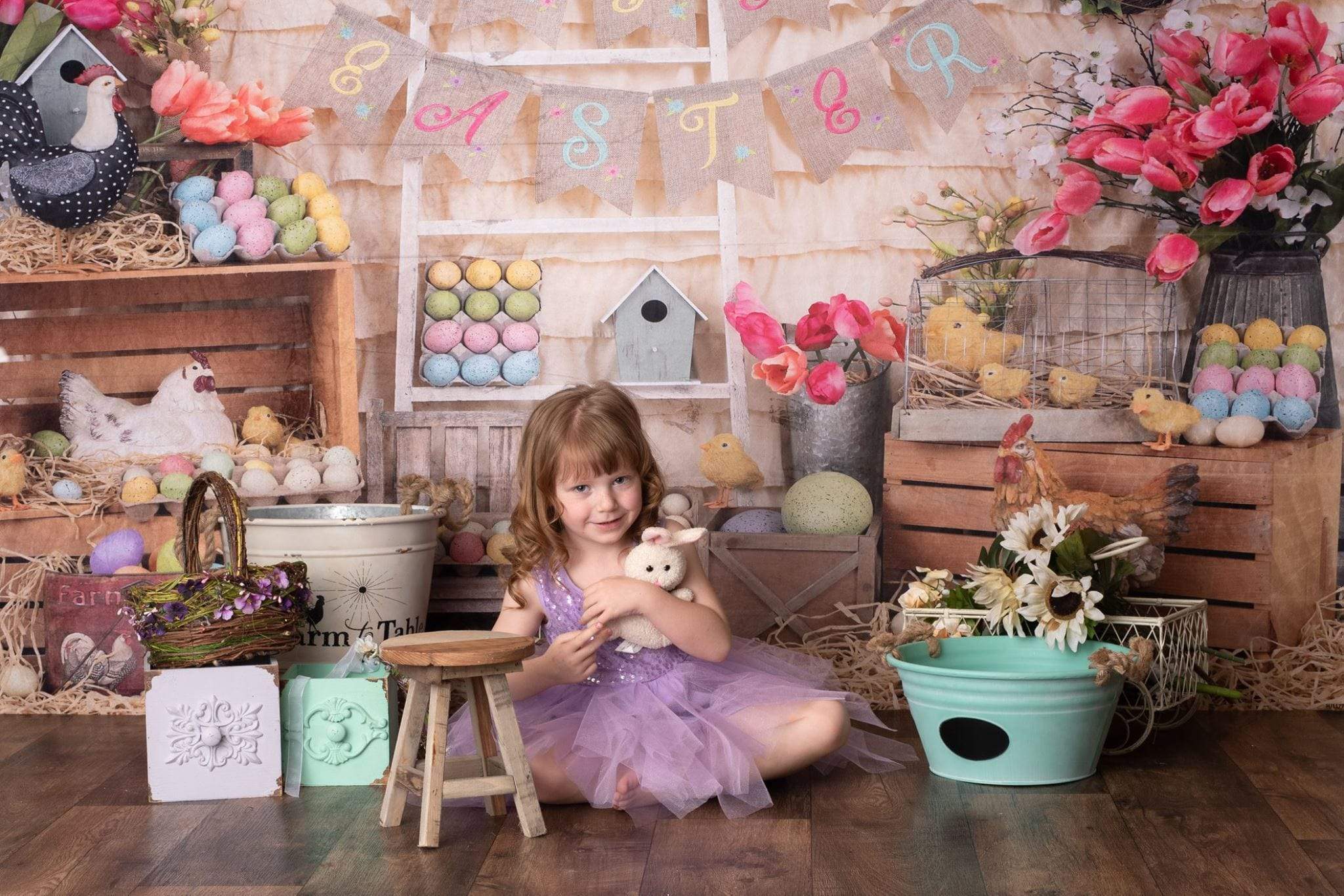 Kate Colorful Eggs Happy Easter Backdrop  Studios