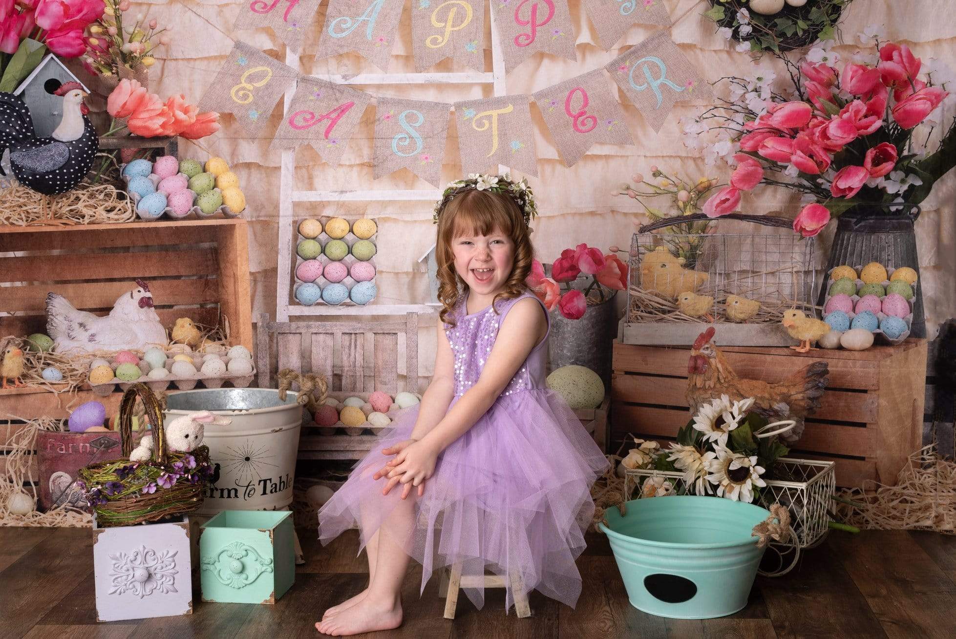 Kate Colorful Eggs Happy Easter Backdrop  Studios