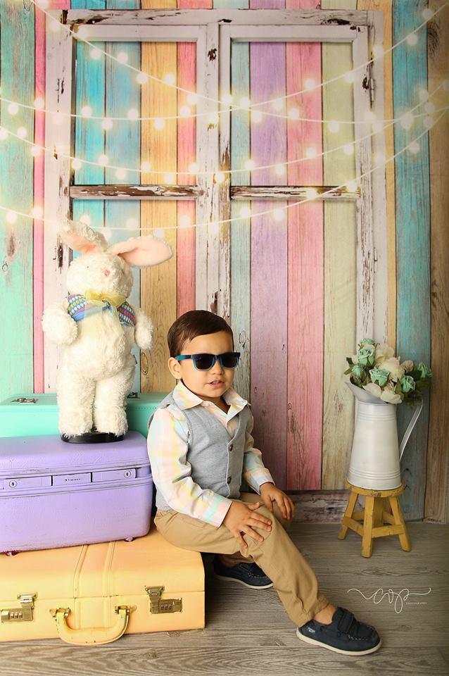 Kate Birthday Colorful Wood Wall Window Backdrop for Children Designed by JFCC -UK