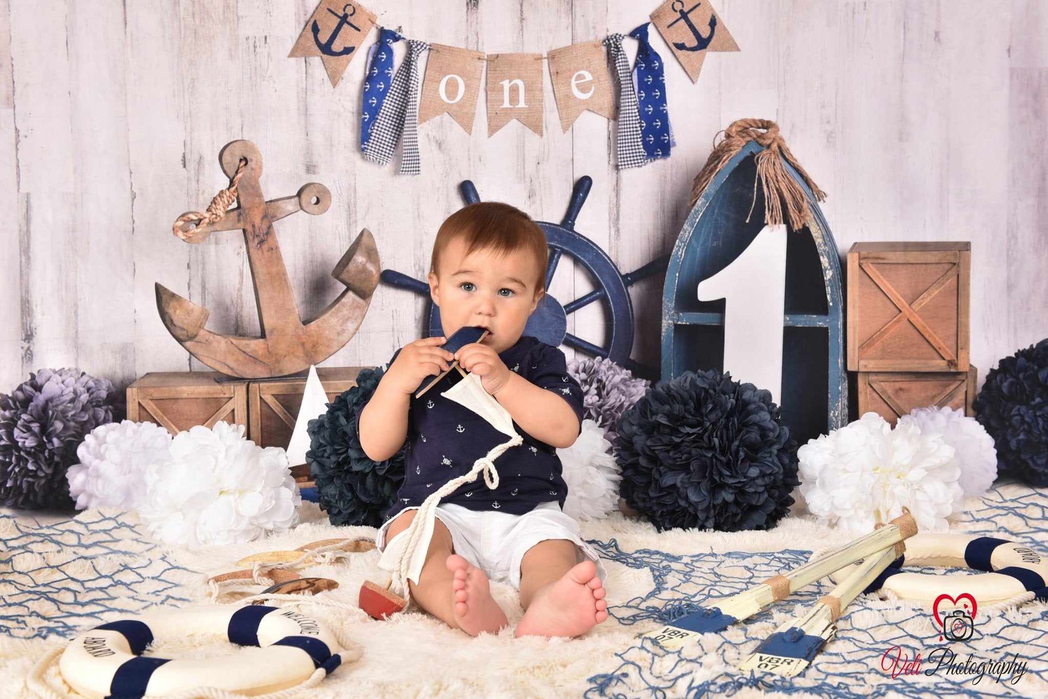 Kate Summer Sailor Children 1st Birthday Backdrop Designed by Mandy Ringe Photography