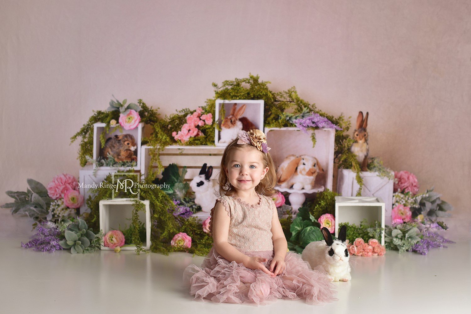 Kate Spring Rabbits Flowers Easter Backdrop Designed by Mandy Ringe Photography