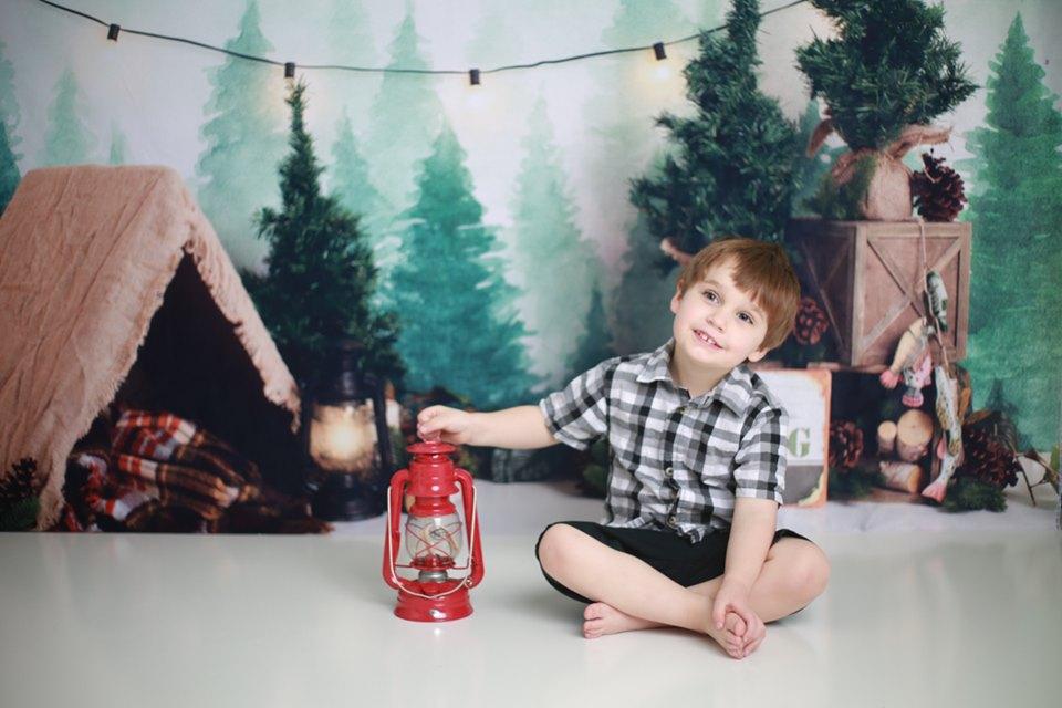 Kate Forest Camping Tent and Lamp Children Summer Backdrop for Photography Designed by Megan Leigh Photography