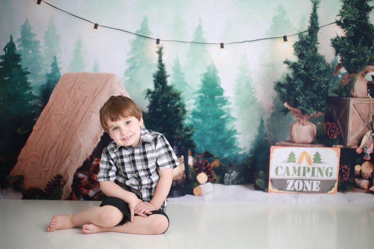 Kate Forest Camping Tent and Lamp Children Summer Backdrop for Photography Designed by Megan Leigh Photography