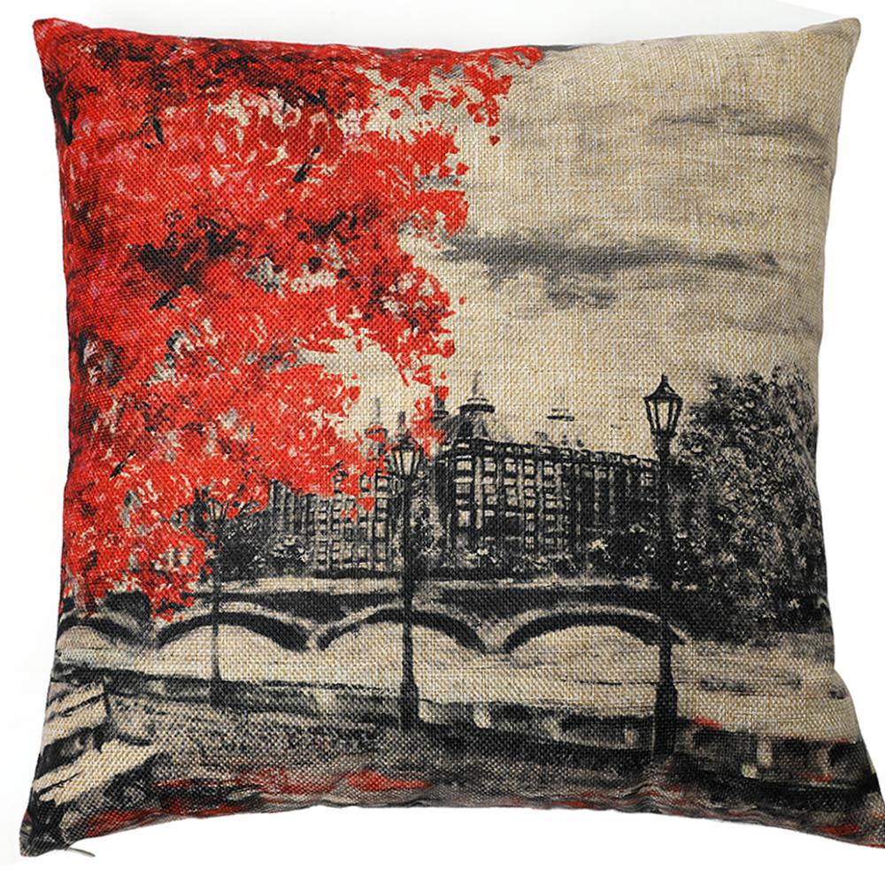 Kate Red Tree London Style Decorative Pillow Cover 18 x 18 Inches Cotton Linen Blend Throw Pillow Case Cushion Covers - Kate backdrop UK