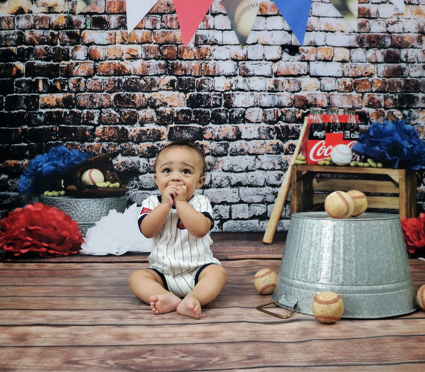 Kate Retro Brick Wall Baseball Theme Backdrop for sports Photography Designed by Leann West
