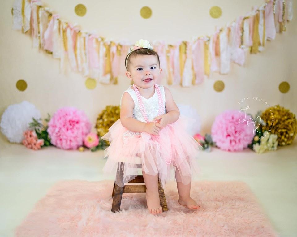 Kate Pink and Gold with Polkadots Birthday Backdrop Designed by Mandy Ringe Photography