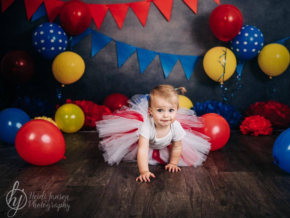 Kate Primary Party with Balloons Backdrop for Children Photography Designed By Tyna Renner