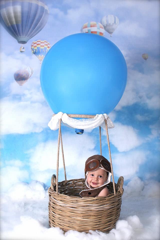 Kate Blue Sky Cloudy Hot Air Colored Balloon Backdrop For Children Photography