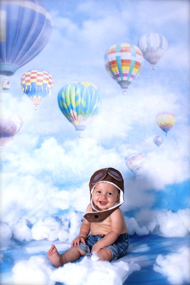 Kate Blue Sky Cloudy Hot Air Colored Balloon Backdrop For Children Photography